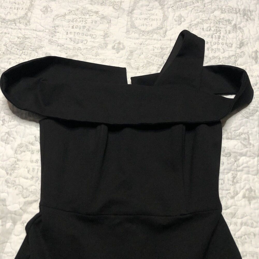 Adelyn Rae Women's Black Nicole One Shoulder Trumpet Knee Length Dress Sz S - Picture 3 of 14